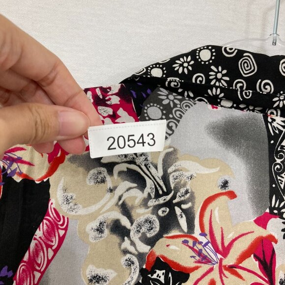 KOOS Of Course! Black Pink Floral Pure Silk Artsy BloomCore Button Down Tunic 1X - Picture 7 of 11